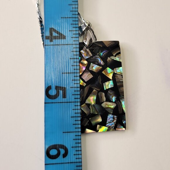 Mens Abalone Pendant Chain Rectangular Genuine Abalone Pendant Necklace - Picture 4 of 5
